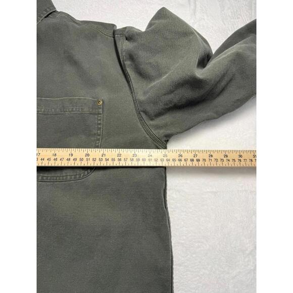 L.L. Bean Olive Green Flannel Lined Canvas Chore Snap Jacket Large Pockets - Picture 5 of 6